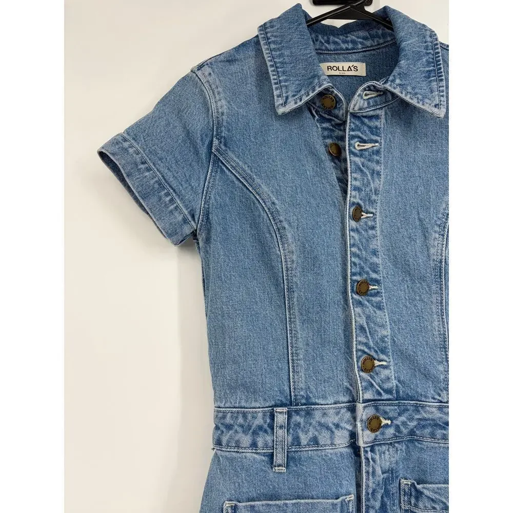 Rolla's Sailor Denim Romper in Lily Blue